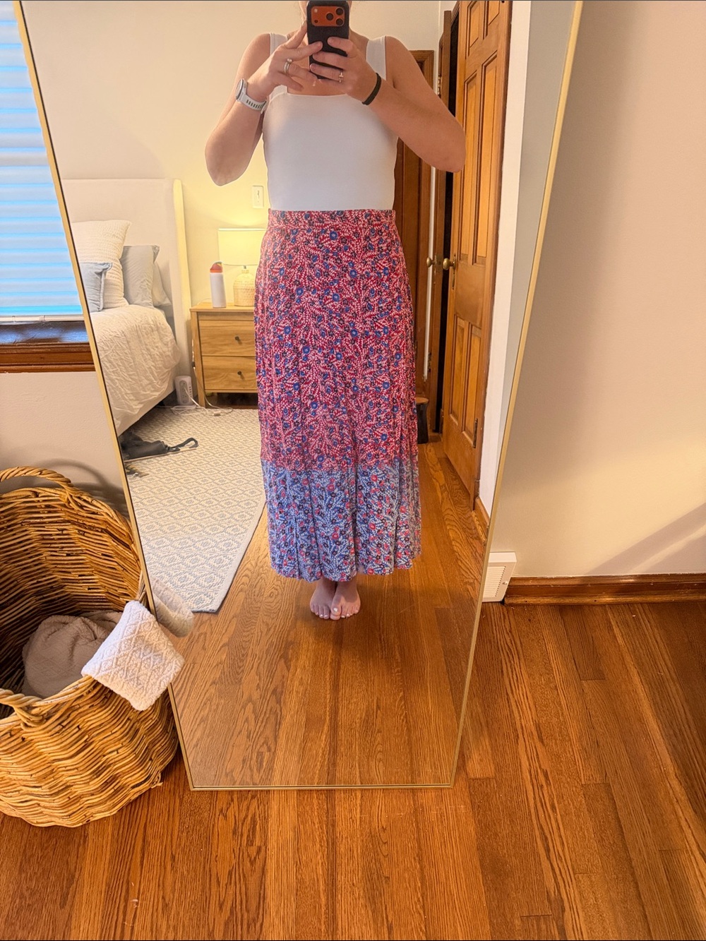 FATFACE Red & Blue Floral Maxi Skirt